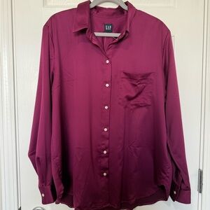 GAP Satin Deep Burgundy/Purple Button Down Shirt NWT XL